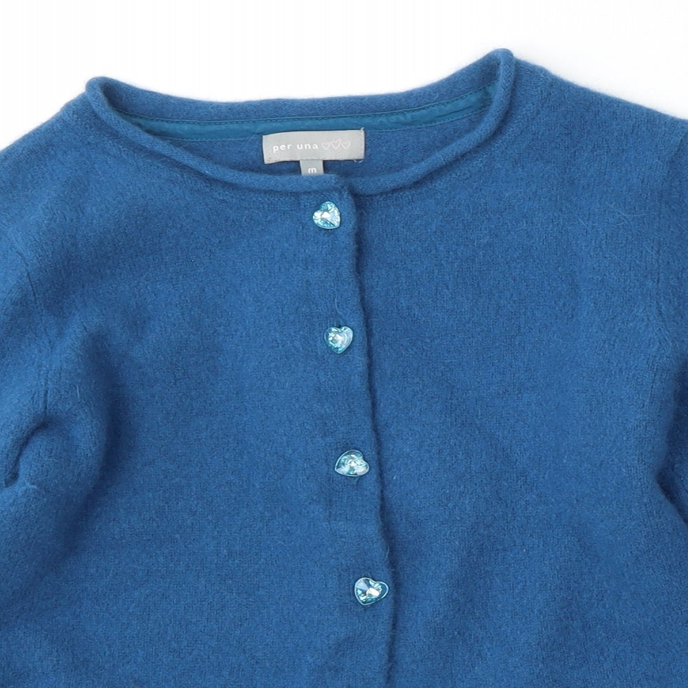 Per Una Womens Blue Round Neck  Wool Cardigan Jumper Size M