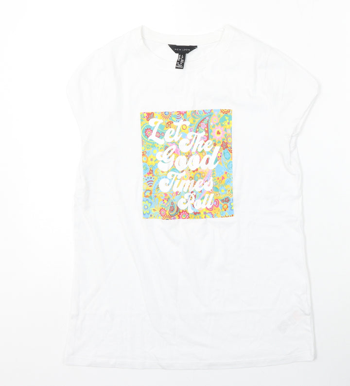 New Look Womens White  Cotton Basic T-Shirt Size 8 Round Neck