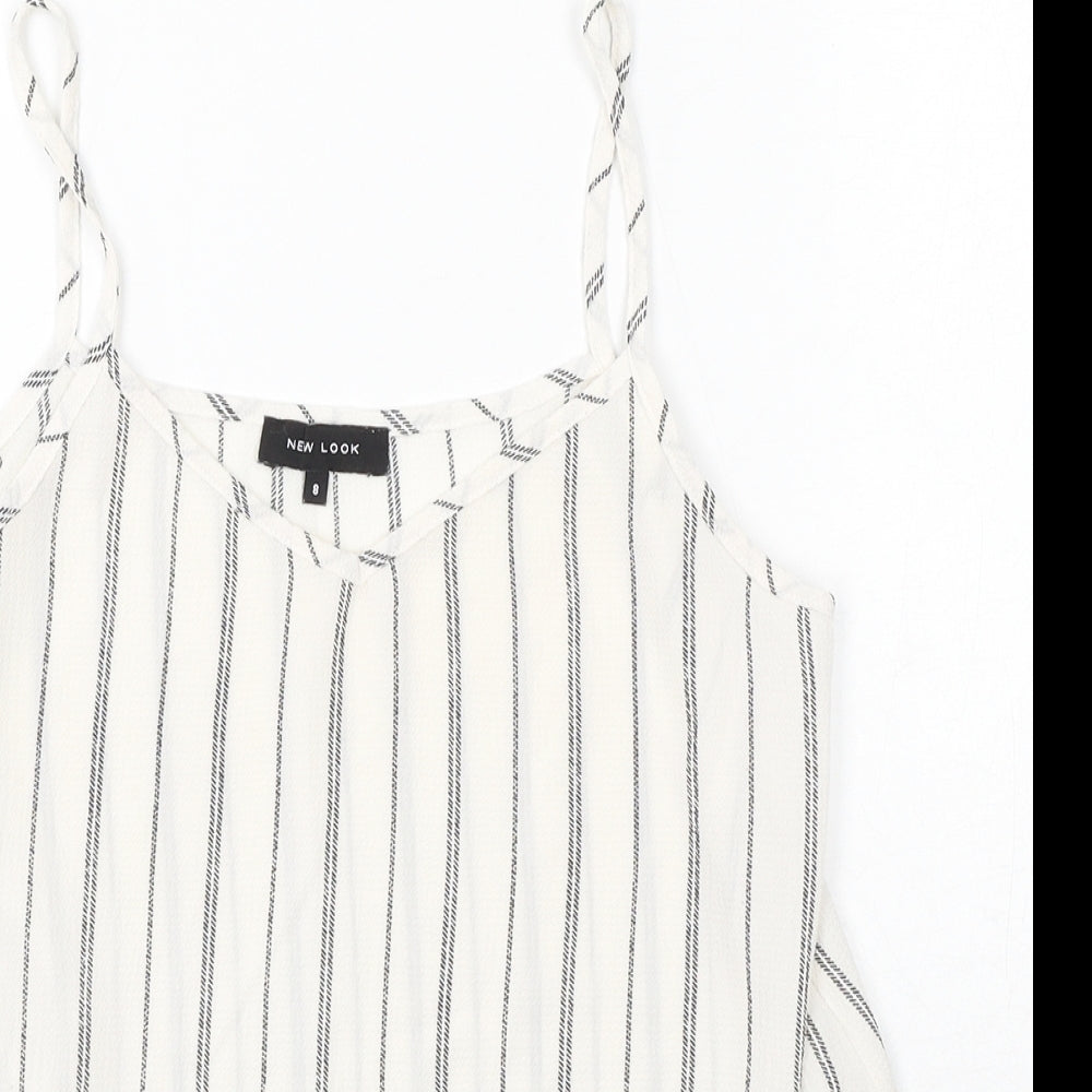 New Look Womens Ivory Striped Polyester Camisole Blouse Size 8 V-Neck