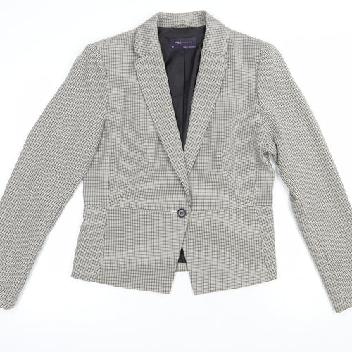Marks and Spencer Womens Beige Houndstooth  Jacket Blazer Size 10  Button
