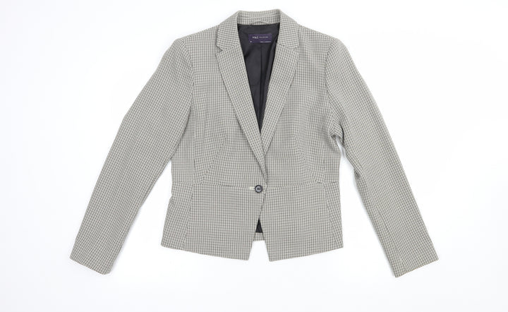 Marks and Spencer Womens Beige Houndstooth  Jacket Blazer Size 10  Button