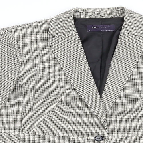 Marks and Spencer Womens Beige Houndstooth  Jacket Blazer Size 10  Button