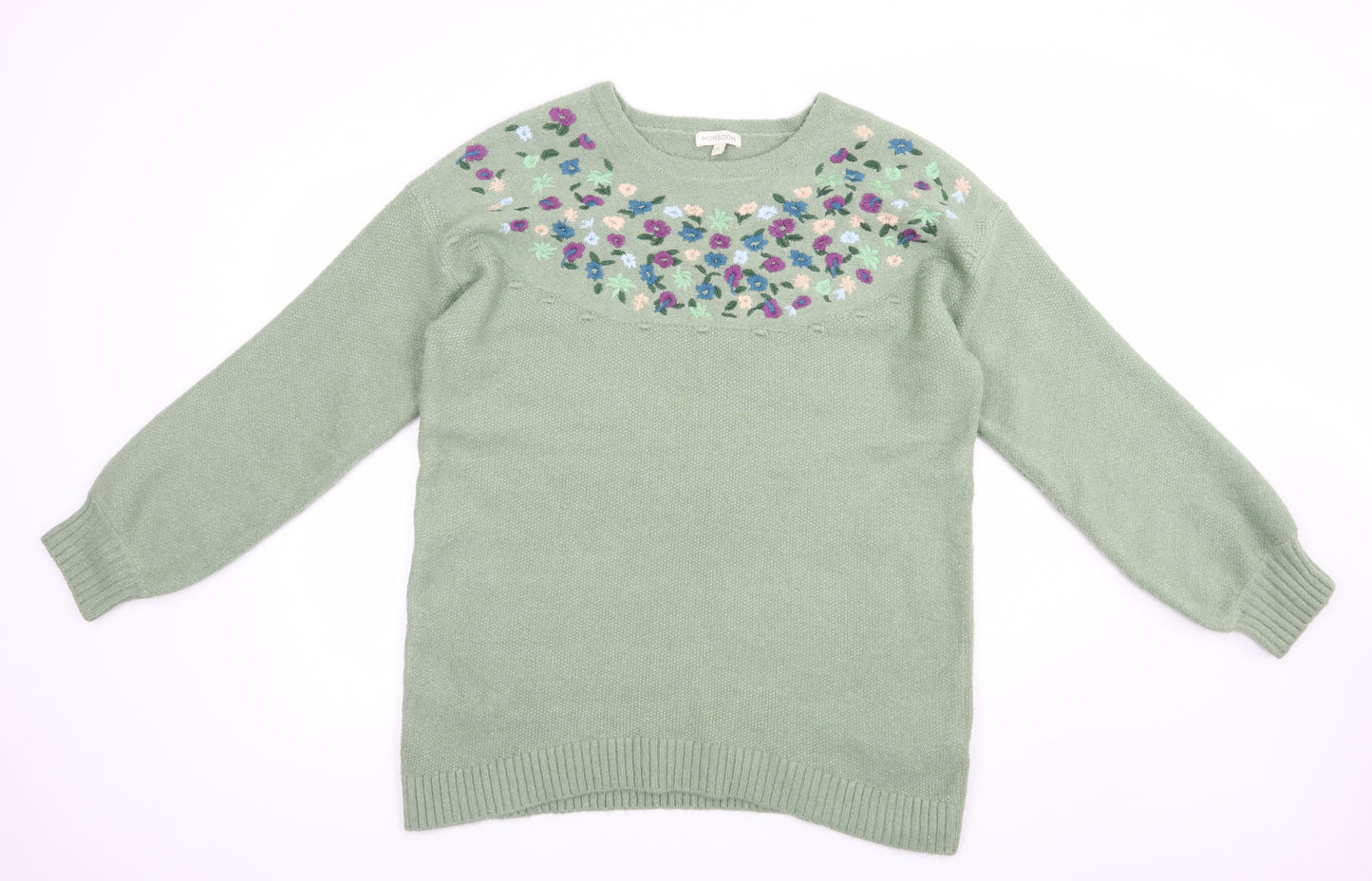 Monsoon Womens Green Boat Neck  Acrylic Pullover Jumper Size L