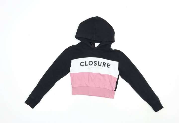 Closure Girls Black Colourblock Cotton Pullover Hoodie Size 8-9 Years  Pullover