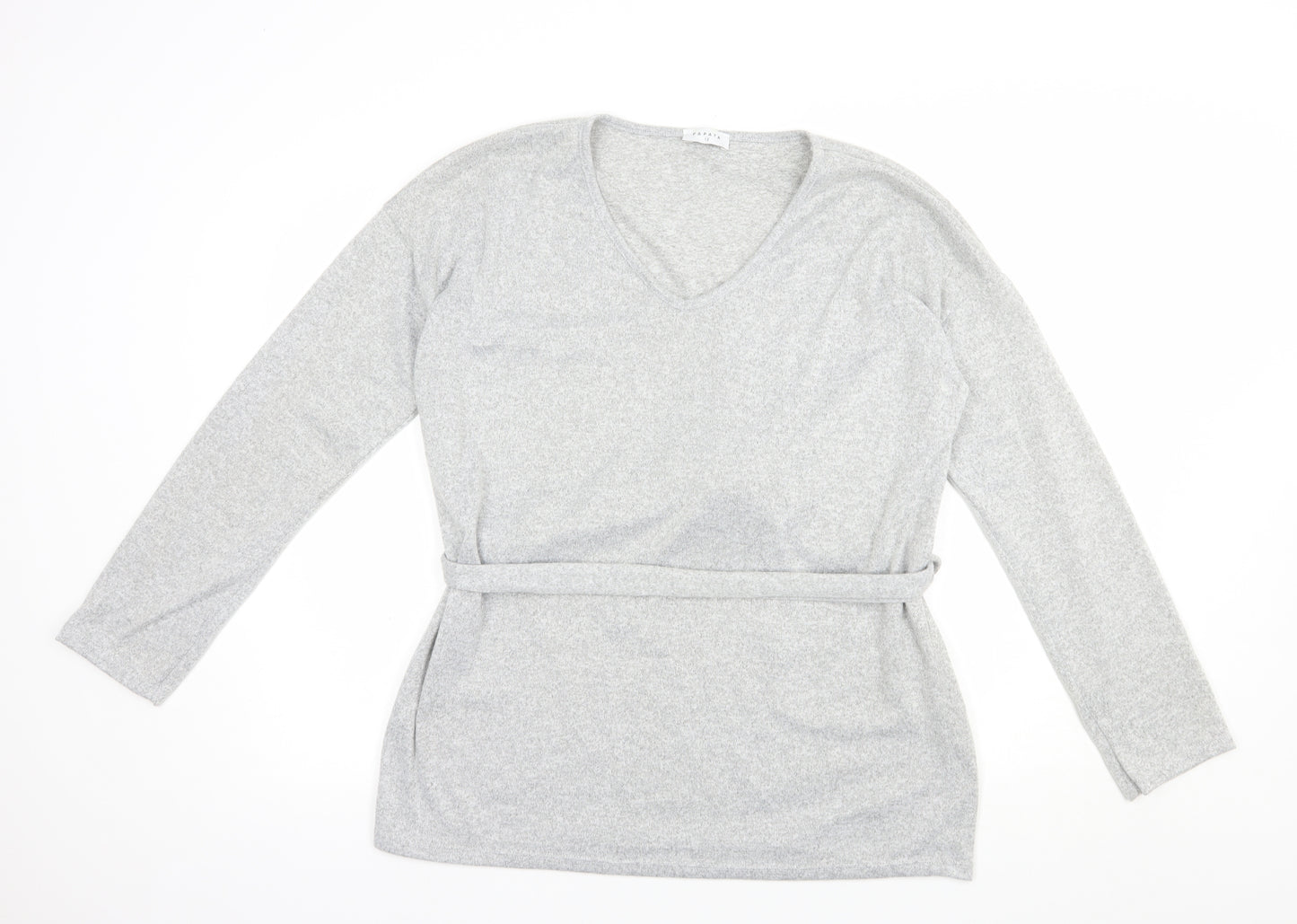 Papaya Womens Grey V-Neck  Polyester Pullover Jumper Size 12