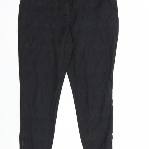 New Look Womens Black Floral Cotton Dress Pants Trousers Size 10 L25 in Regular Hook & Loop