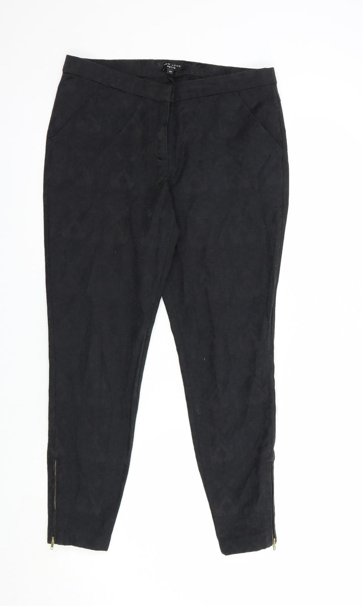 New Look Womens Black Floral Cotton Dress Pants Trousers Size 10 L25 in Regular Hook & Loop
