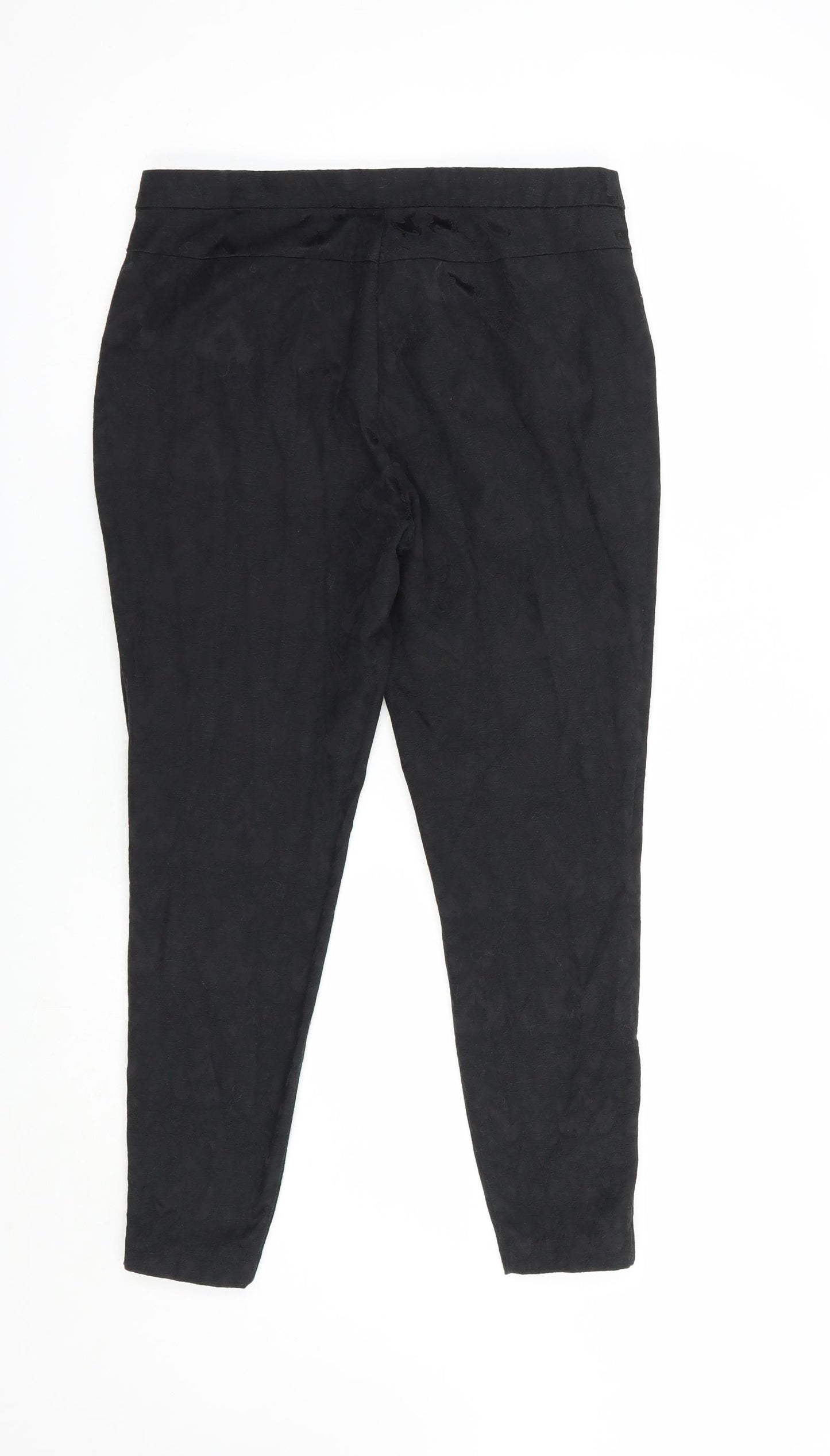 New Look Womens Black Floral Cotton Dress Pants Trousers Size 10 L25 in Regular Hook & Loop