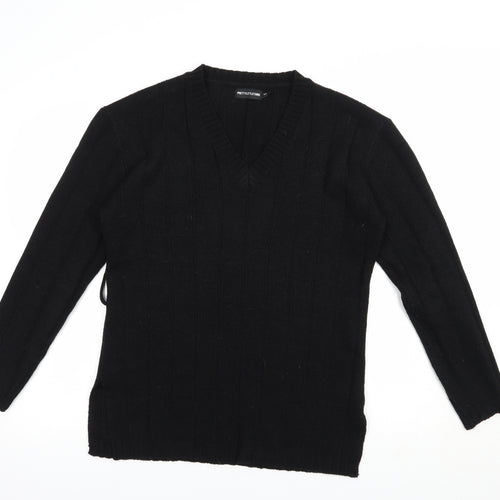 PRETTYLITTLETHING Womens Black V-Neck  Acrylic Pullover Jumper Size S