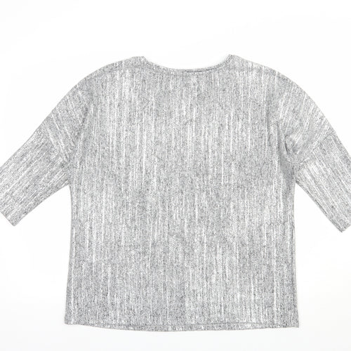 TU Womens Silver V-Neck  Polyacrylate Fibre Pullover Jumper Size 14