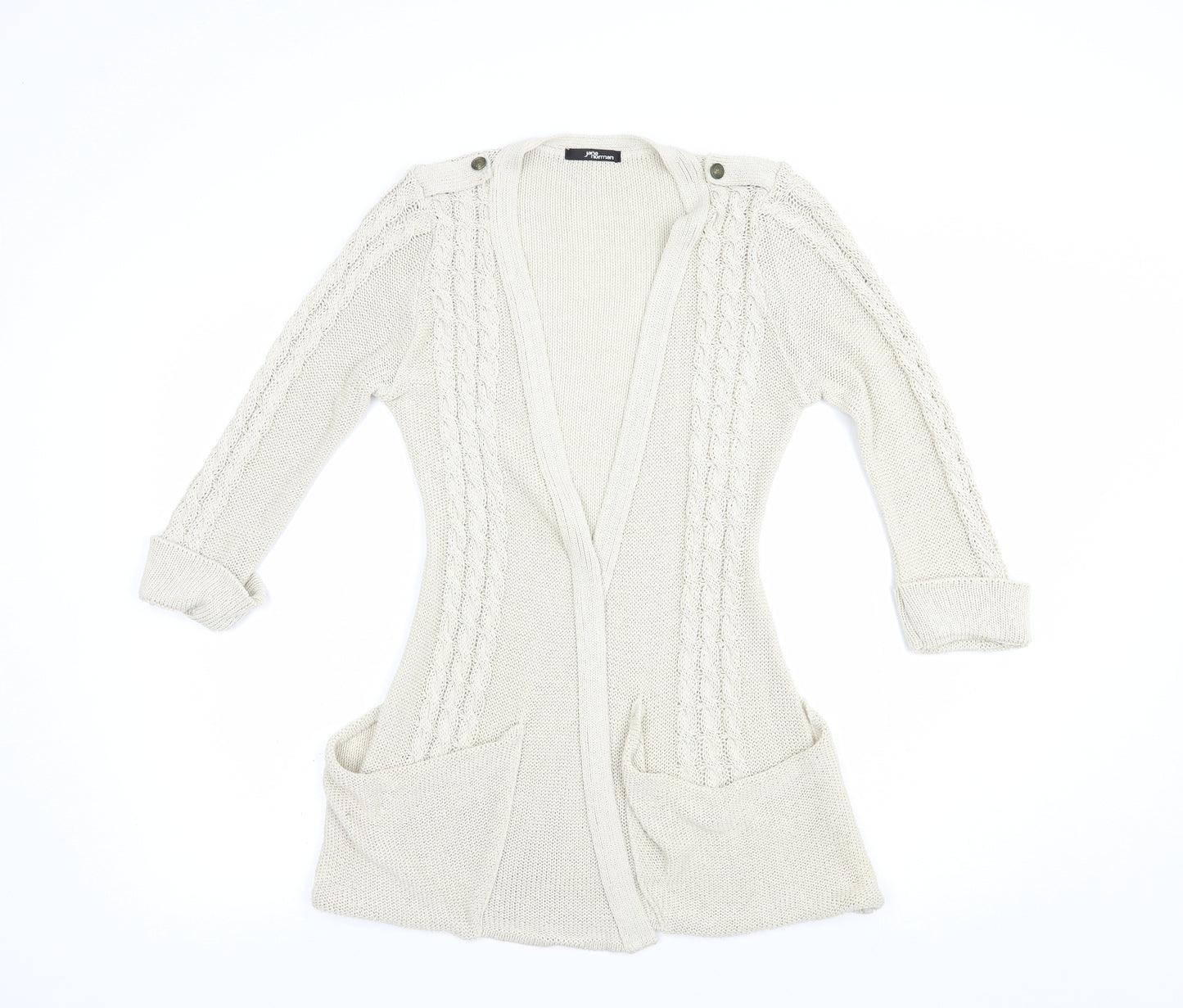 Jane Norman Womens Beige V-Neck  Acrylic Cardigan Jumper Size 12