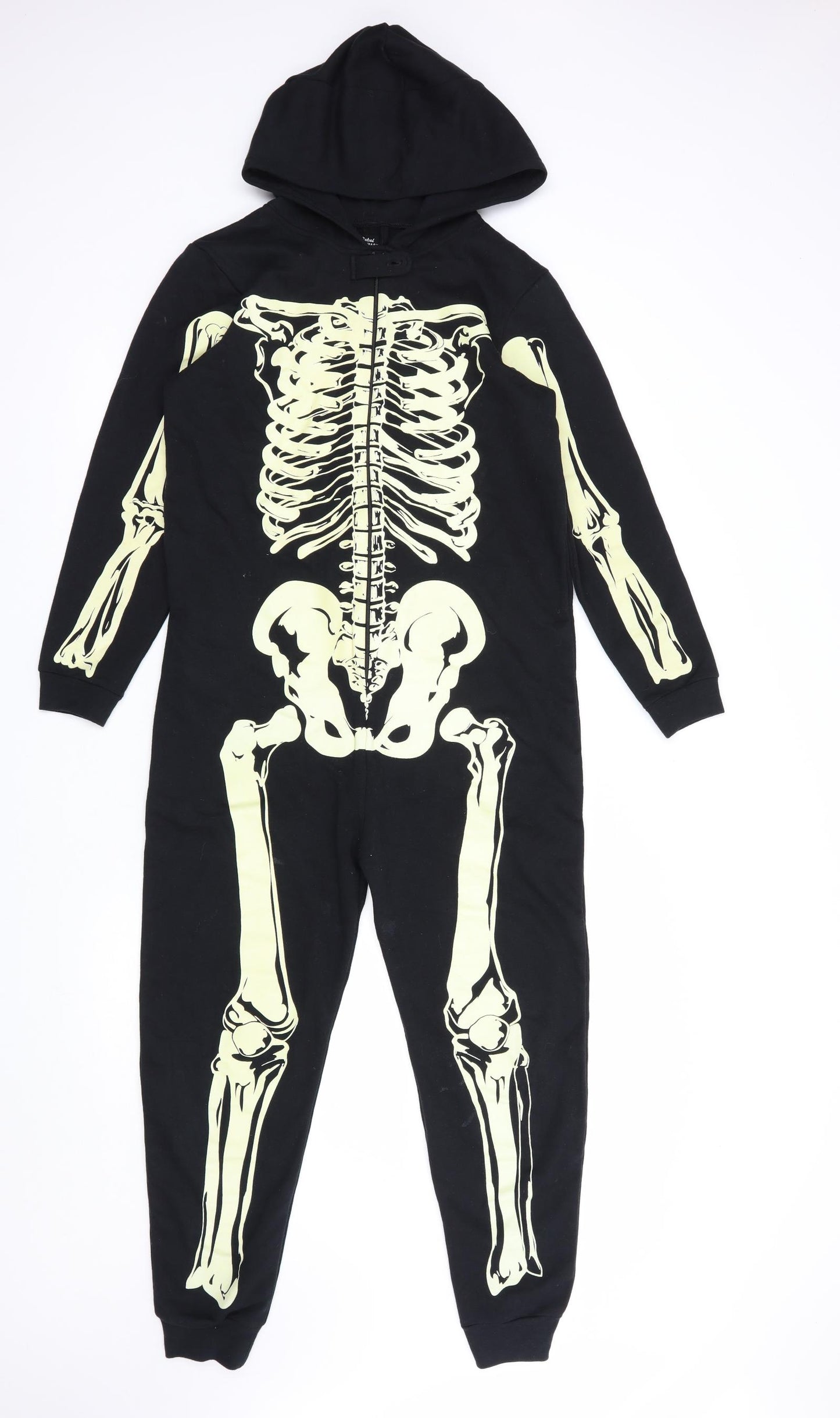 Primark Boys Black  Cotton  Bodysuit Size 12-13 Years  Zip - Skeleton Onesie