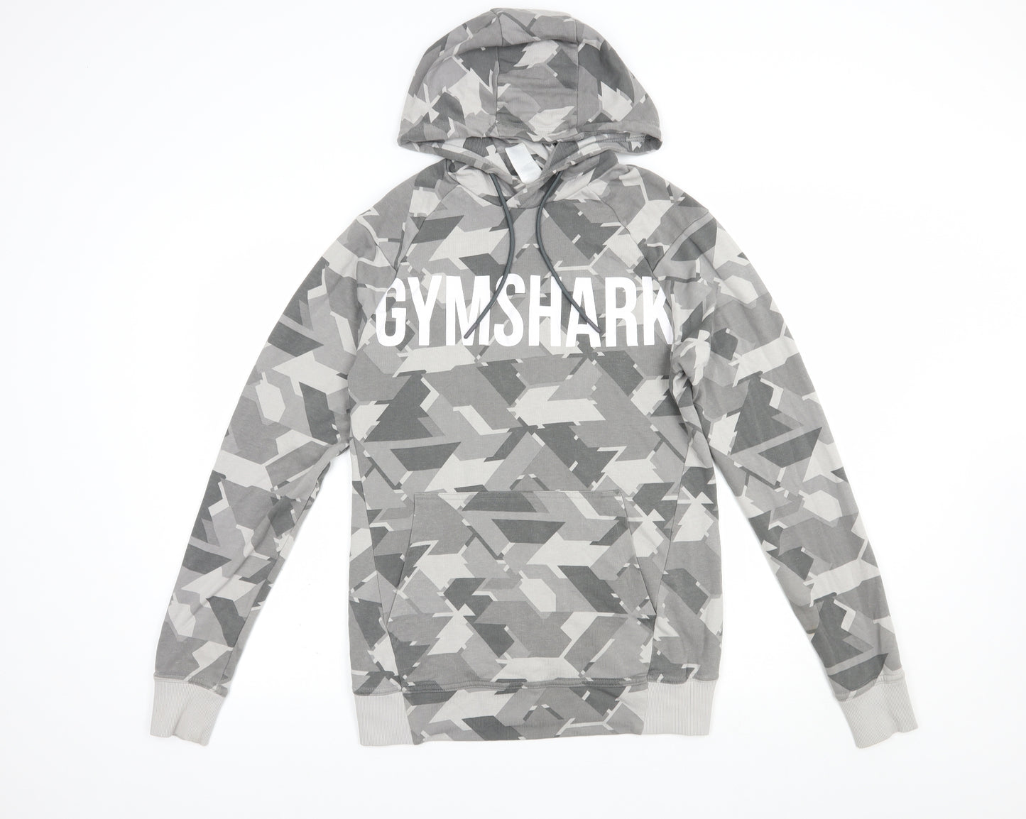 Gymshark Mens Grey Geometric Cotton Pullover Hoodie Size S