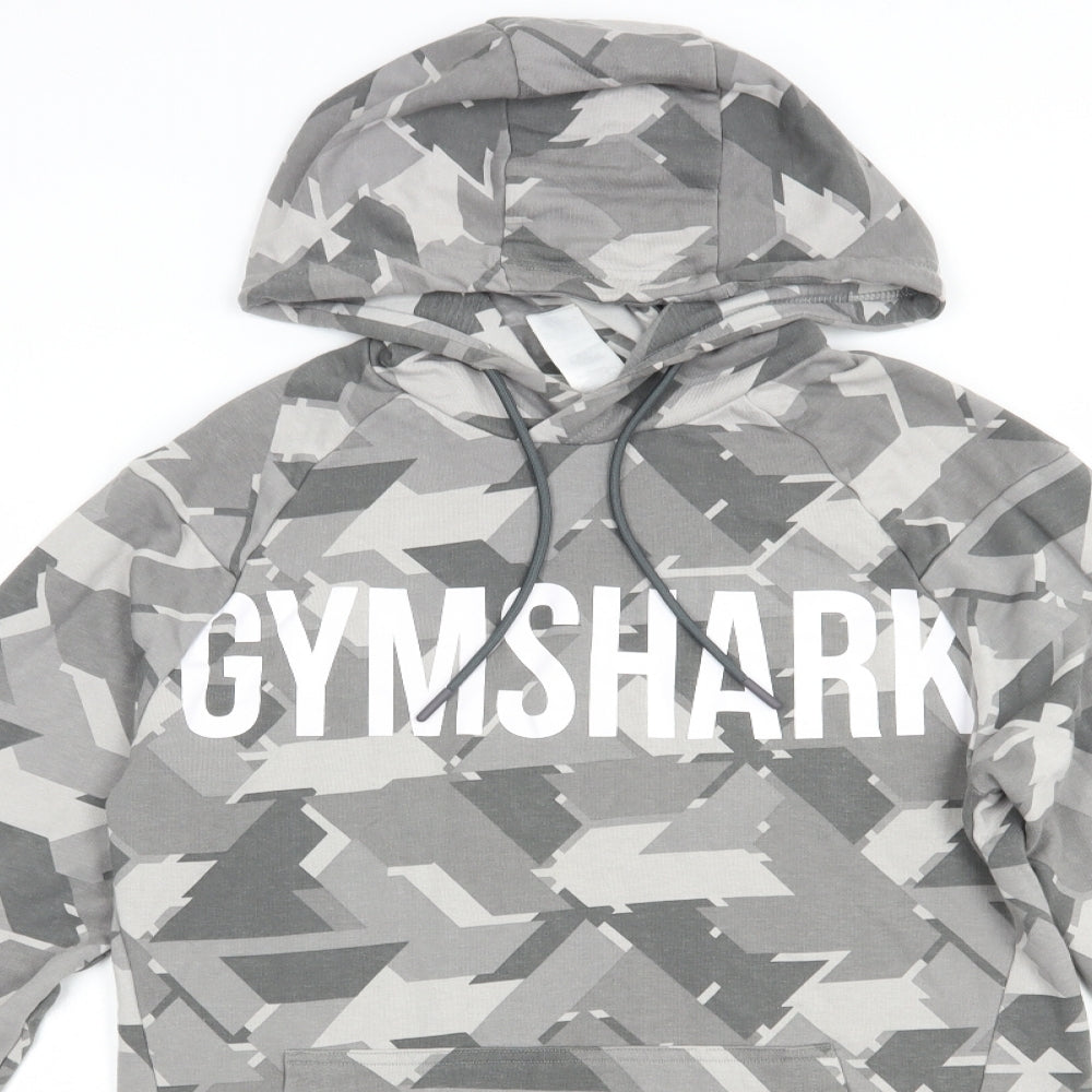 Gymshark Mens Grey Geometric Cotton Pullover Hoodie Size S