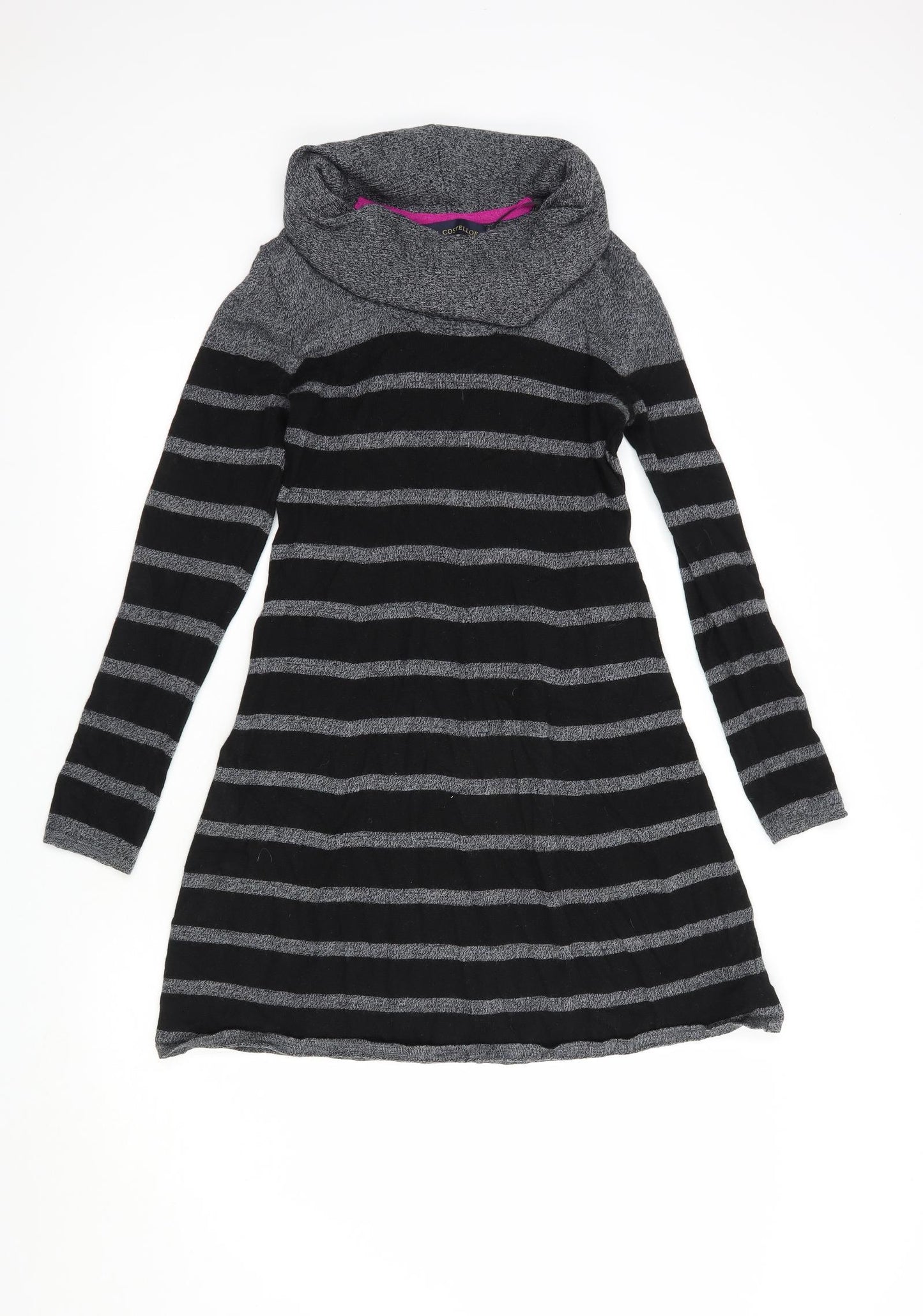 Paul Costelloe Womens Grey Striped Wool Jumper Dress  Size M  Roll Neck Pullover