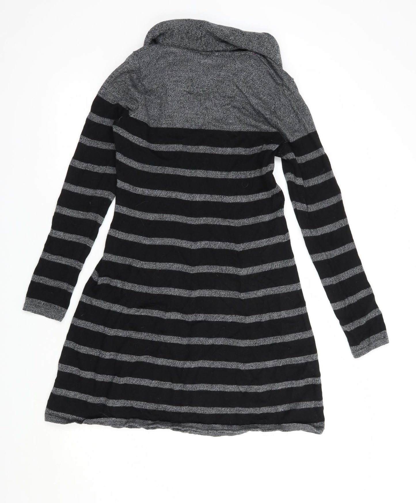 Paul Costelloe Womens Grey Striped Wool Jumper Dress  Size M  Roll Neck Pullover