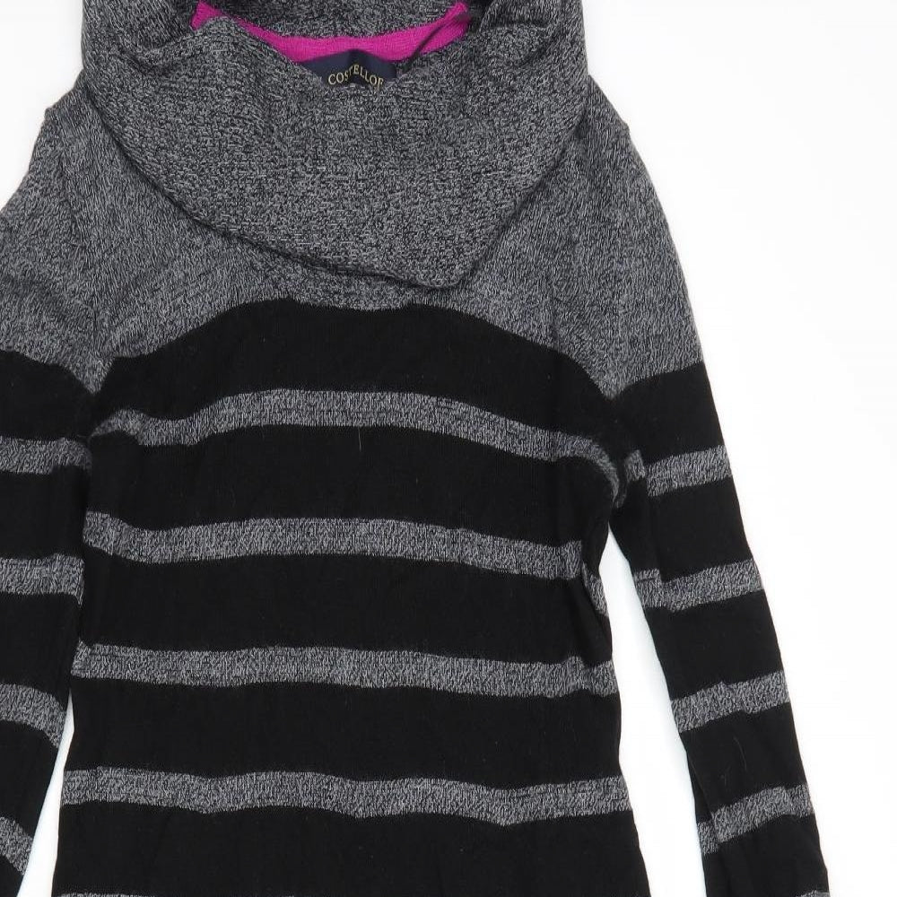 Paul Costelloe Womens Grey Striped Wool Jumper Dress  Size M  Roll Neck Pullover