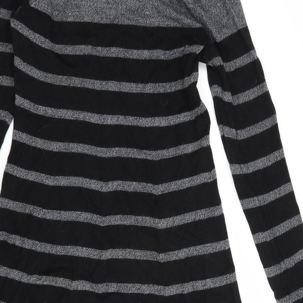 Paul Costelloe Womens Grey Striped Wool Jumper Dress  Size M  Roll Neck Pullover