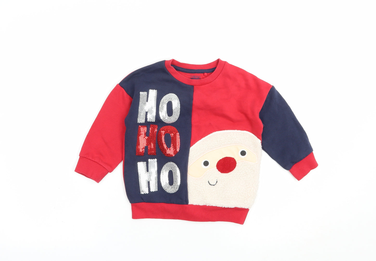 F&F Girls Red Colourblock Cotton Pullover Sweatshirt Size 2-3 Years  Pullover - Santa