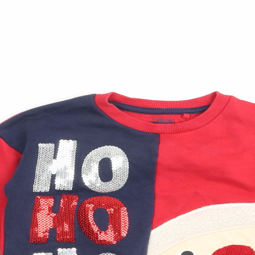 F&F Girls Red Colourblock Cotton Pullover Sweatshirt Size 2-3 Years  Pullover - Santa
