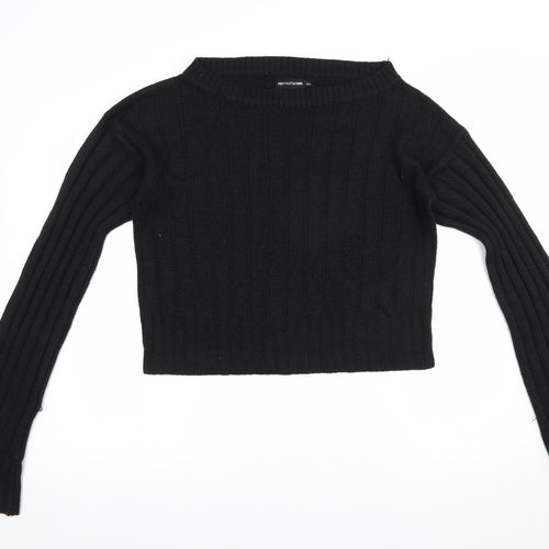 PRETTYLITTLETHING Womens Black Boat Neck  Acrylic Pullover Jumper Size M