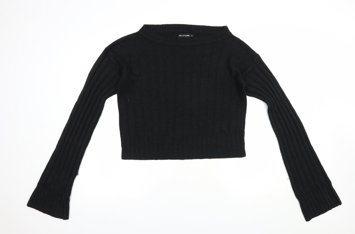 PRETTYLITTLETHING Womens Black Boat Neck  Acrylic Pullover Jumper Size M