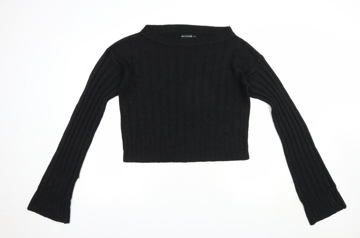 PRETTYLITTLETHING Womens Black Boat Neck  Acrylic Pullover Jumper Size M