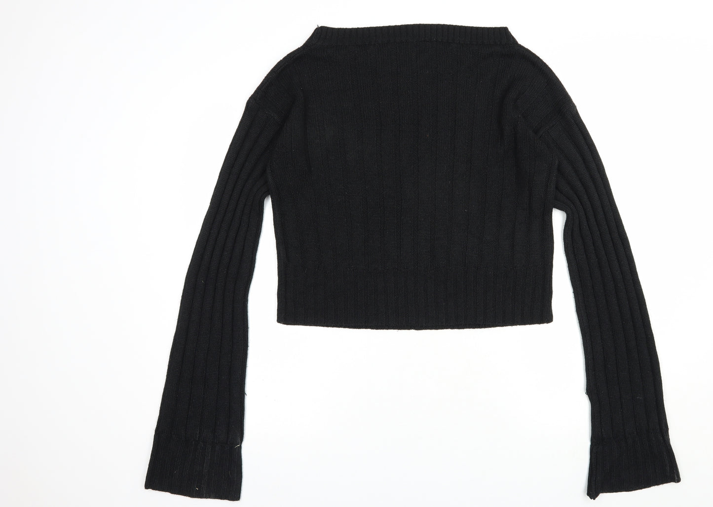 PRETTYLITTLETHING Womens Black Boat Neck  Acrylic Pullover Jumper Size M