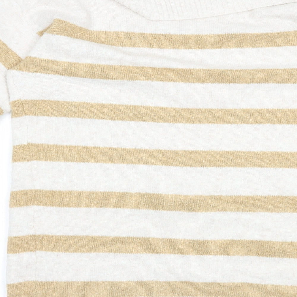 TU Womens Beige Roll Neck Striped Acrylic Tunic Jumper Size 14