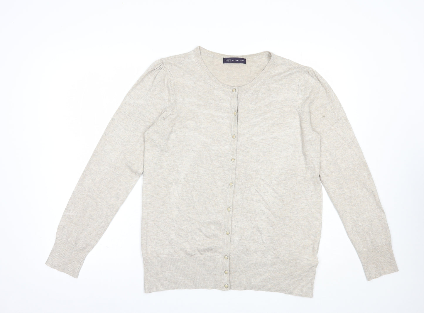 Marks and Spencer Womens Beige Crew Neck  Viscose Cardigan Jumper Size 16