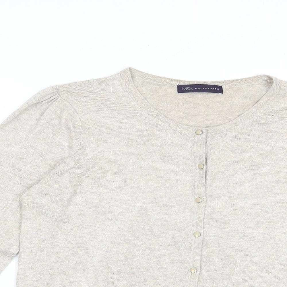 Marks and Spencer Womens Beige Crew Neck  Viscose Cardigan Jumper Size 16