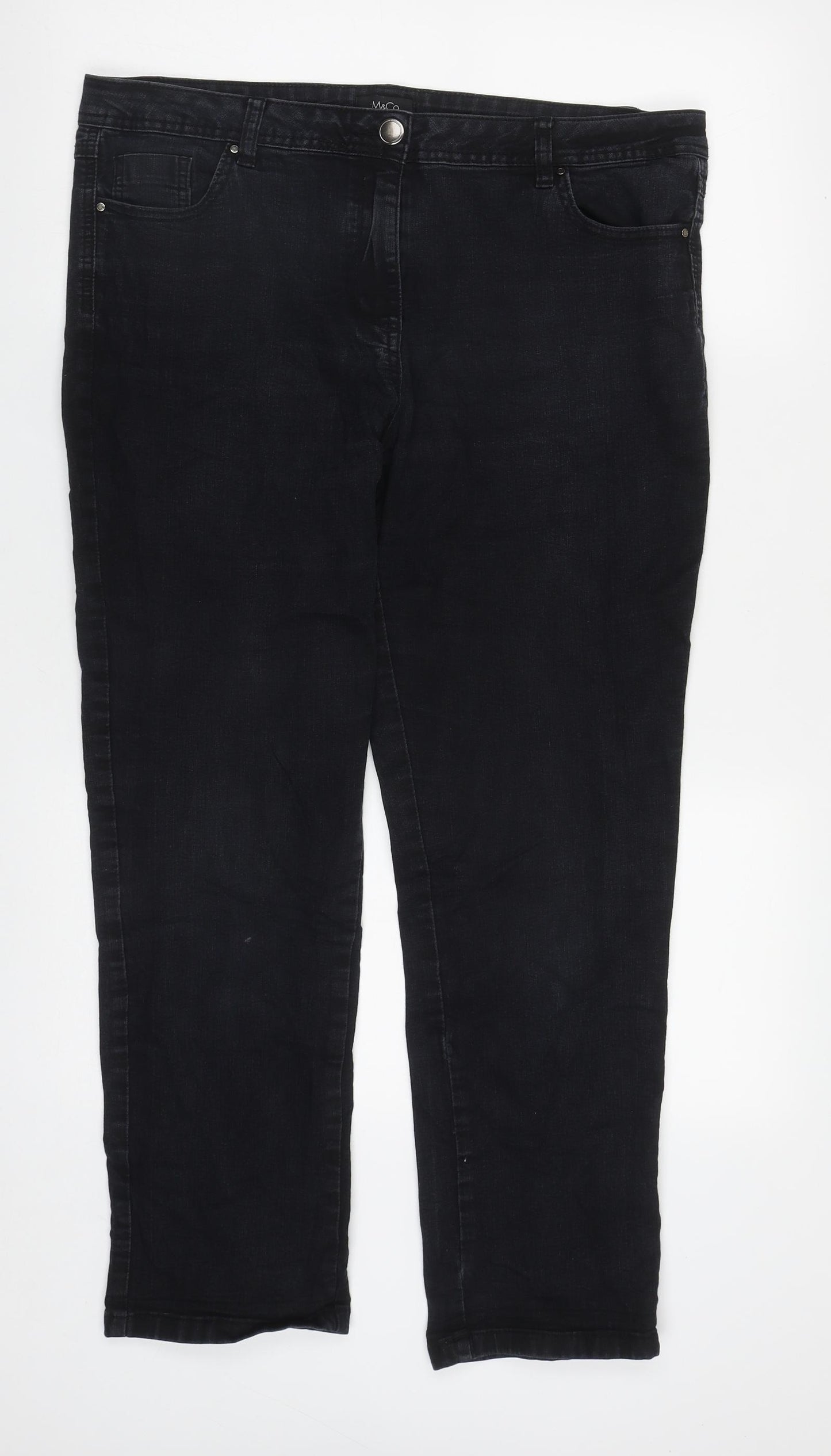 M&Co Womens Black  Cotton Straight Jeans Size 16 L29 in Regular Zip