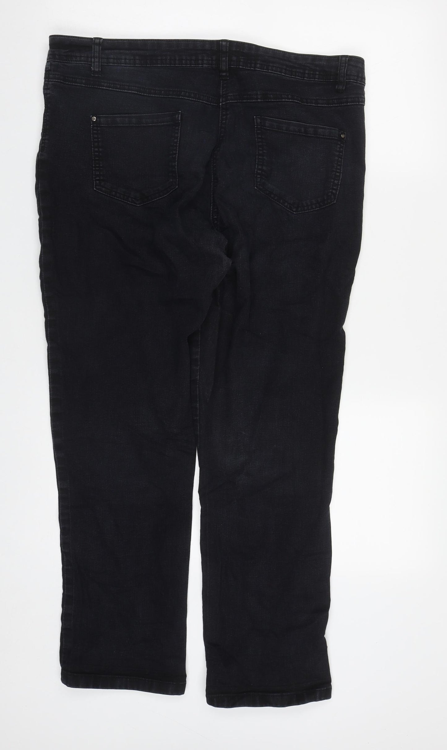 M&Co Womens Black  Cotton Straight Jeans Size 16 L29 in Regular Zip