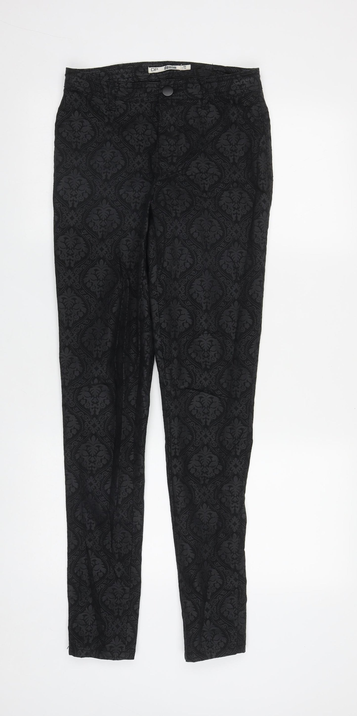 Dorothy Perkins Womens Beige Geometric Cotton Straight Jeans Size 8 L31 in Regular Zip