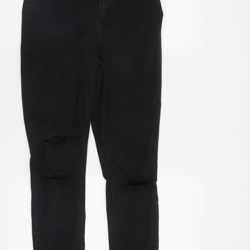 Missguided Womens Black  Cotton Straight Jeans Size 10 L27 in Regular Zip