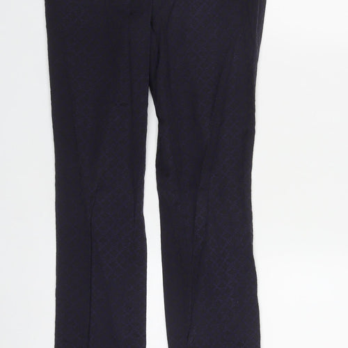 H&M Womens Black Geometric Cotton Trousers  Size 8 L32 in Regular Zip