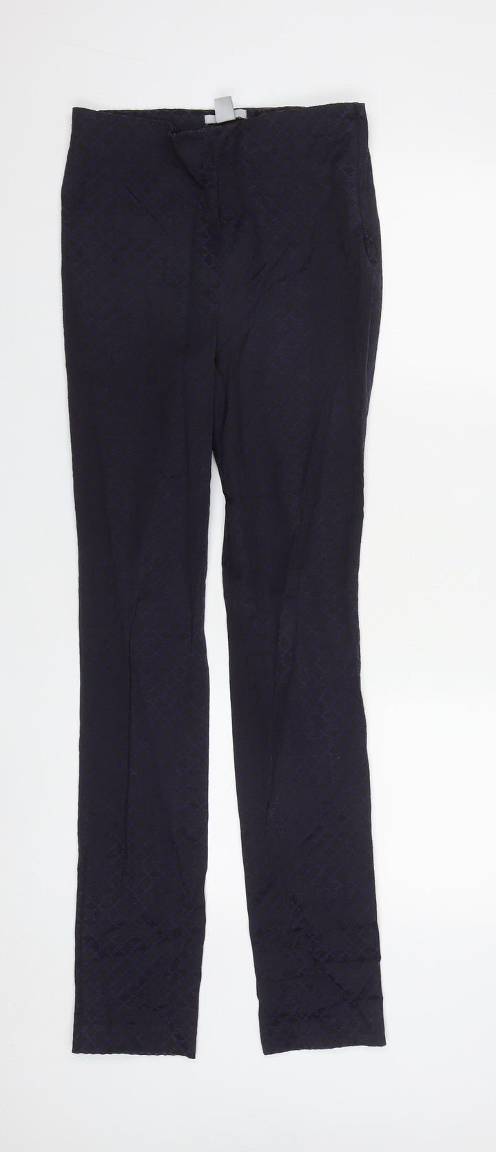 H&M Womens Black Geometric Cotton Trousers Size 8 L32 in Regular Zip
