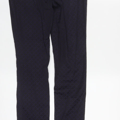 H&M Womens Black Geometric Cotton Trousers  Size 8 L32 in Regular Zip