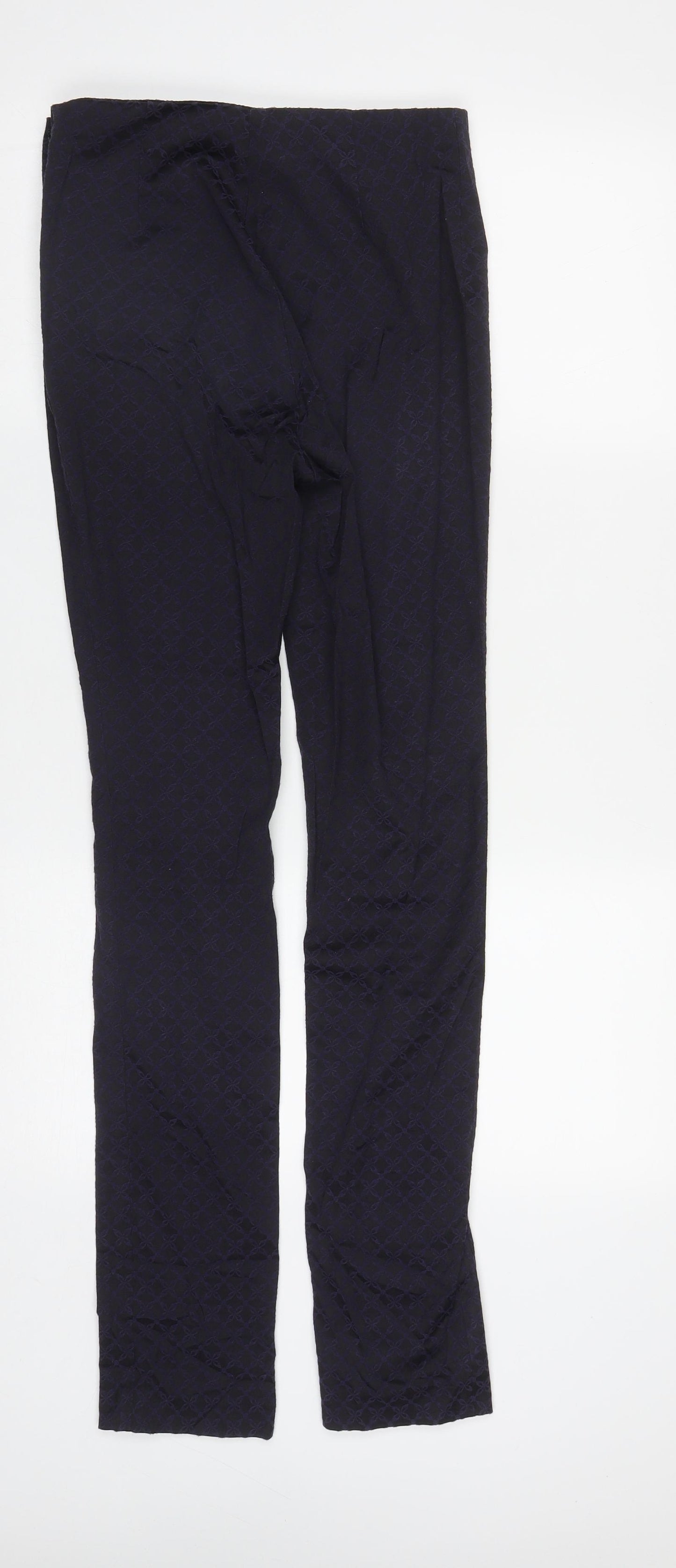 H&M Womens Black Geometric Cotton Trousers  Size 8 L32 in Regular Zip