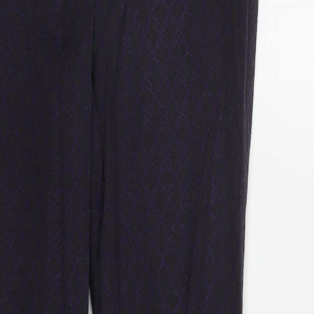 H&M Womens Black Geometric Cotton Trousers  Size 8 L32 in Regular Zip
