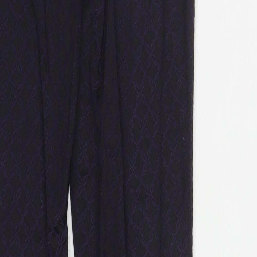 H&M Womens Black Geometric Cotton Trousers  Size 8 L32 in Regular Zip