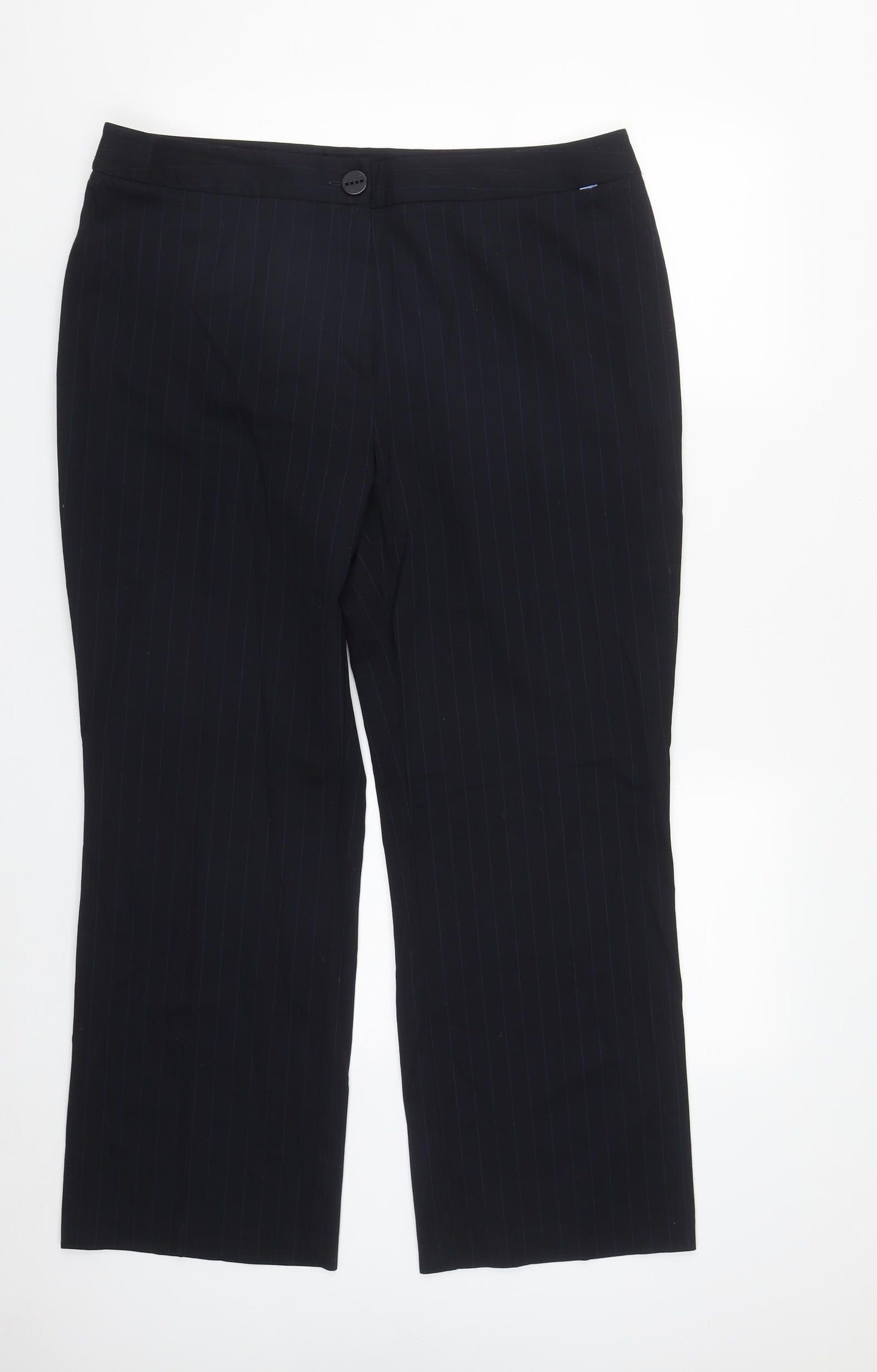 Preworn Womens Blue Striped Polyester Trousers  Size 18 L30 in Regular Zip