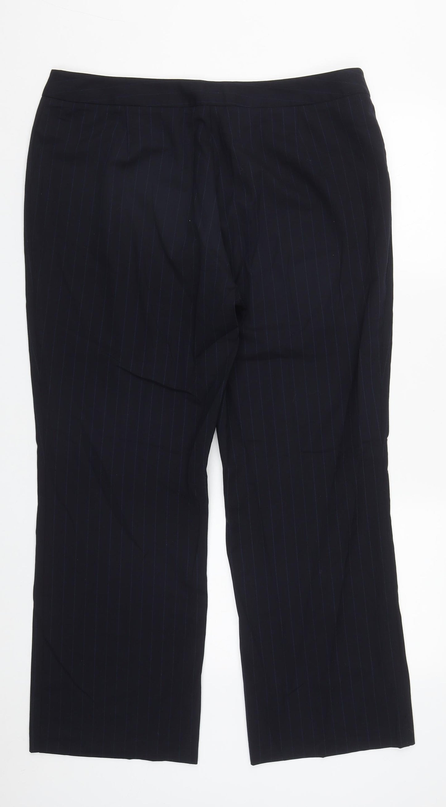 Preworn Womens Blue Striped Polyester Trousers  Size 18 L30 in Regular Zip