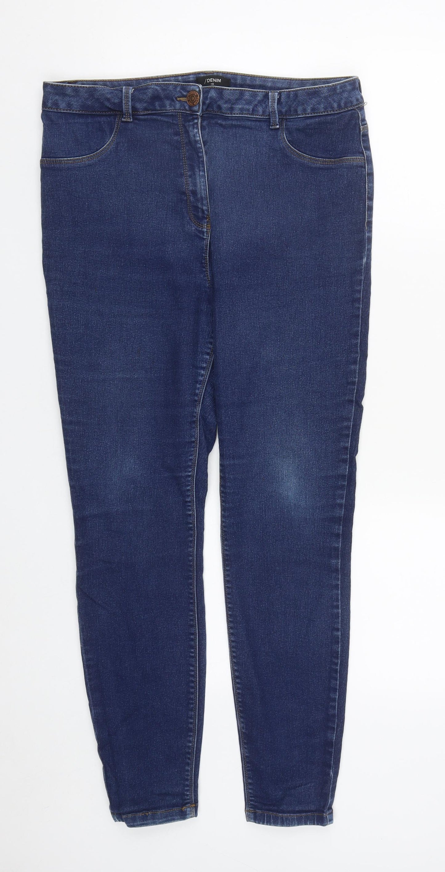Matalan Womens Blue  Cotton Straight Jeans Size 16 L27 in Regular Zip