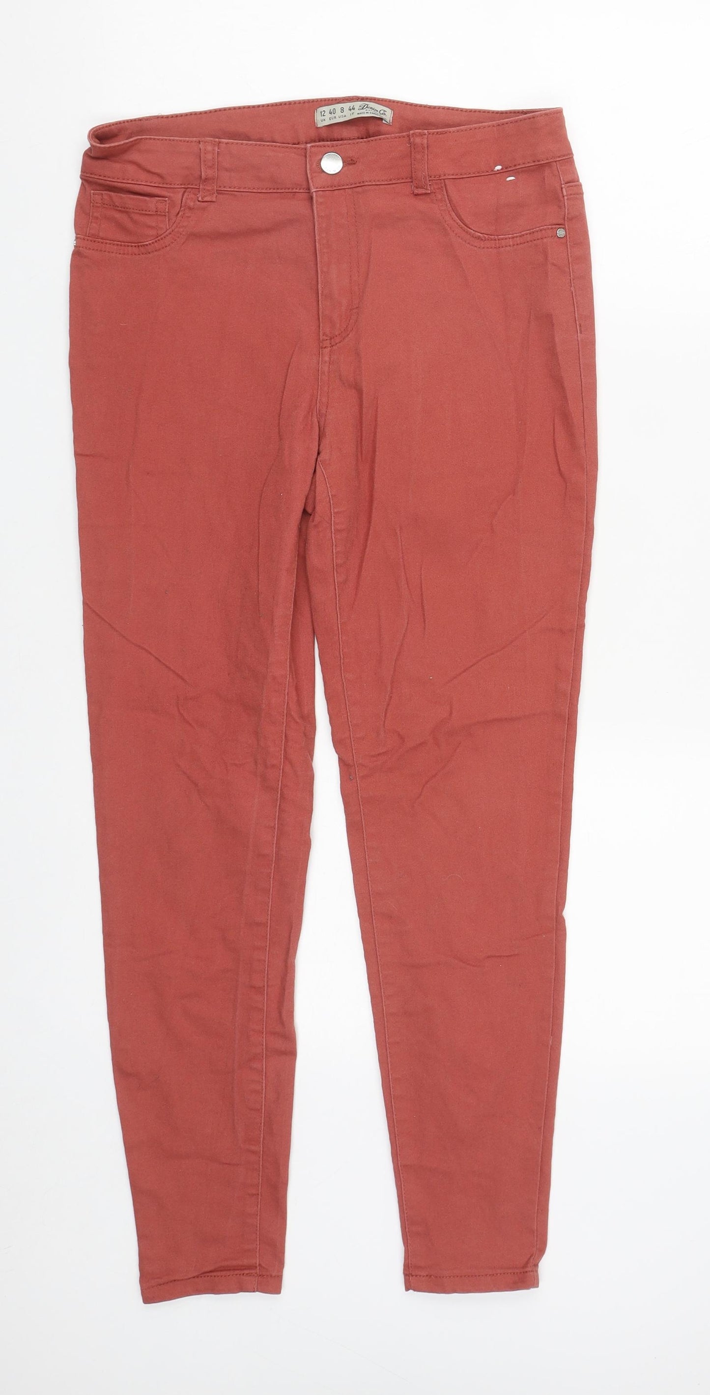 Denim & Co. Womens Orange  Cotton Straight Jeans Size 12 L26 in Regular Zip