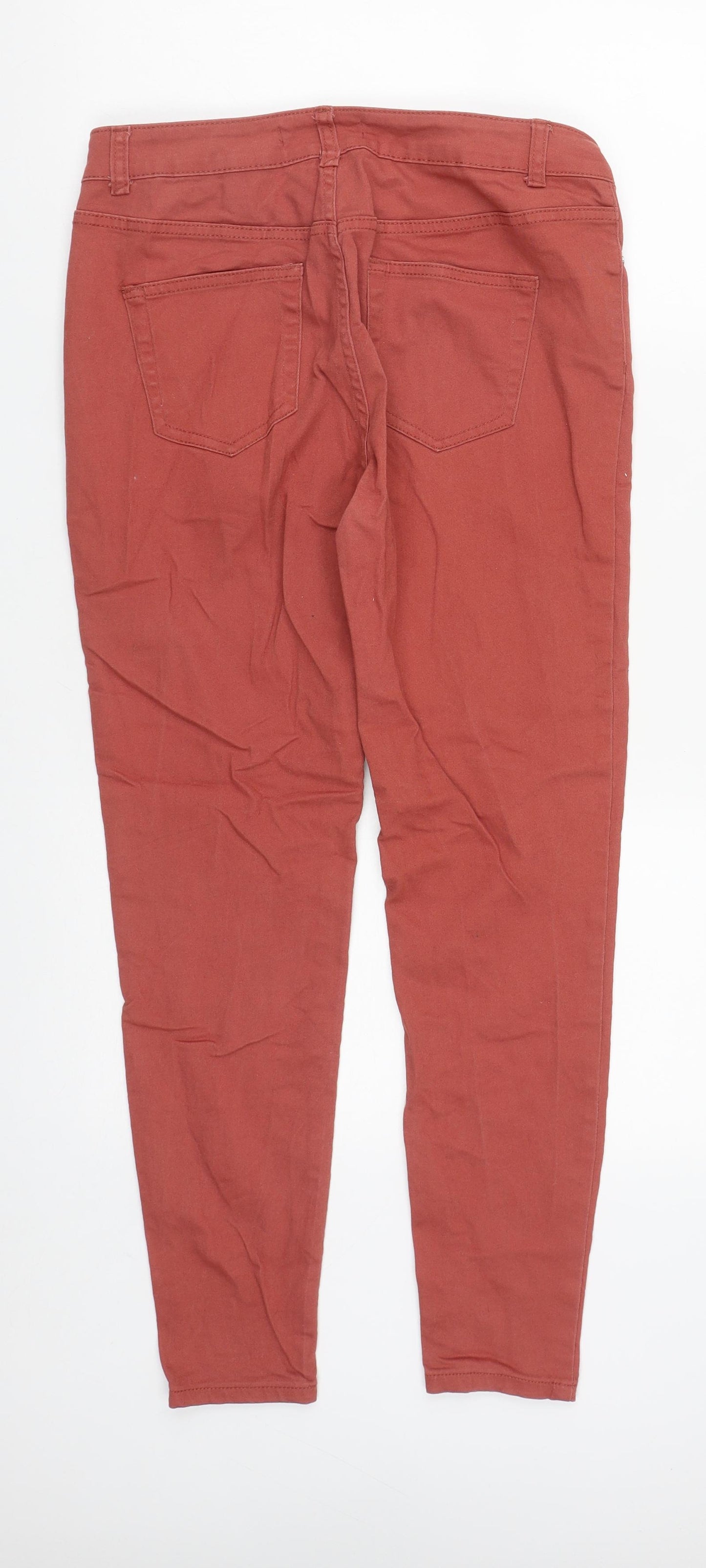Denim & Co. Womens Orange  Cotton Straight Jeans Size 12 L26 in Regular Zip
