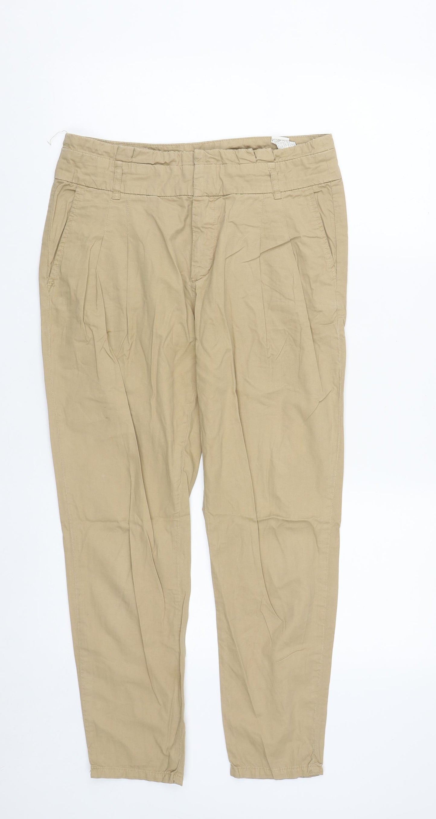 Zara Womens Beige  Cotton Trousers  Size M L26 in Regular Zip
