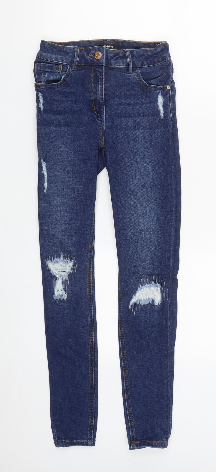 Matalan Womens Blue Cotton Straight Jeans Size 8 L27 in Regular Zip
