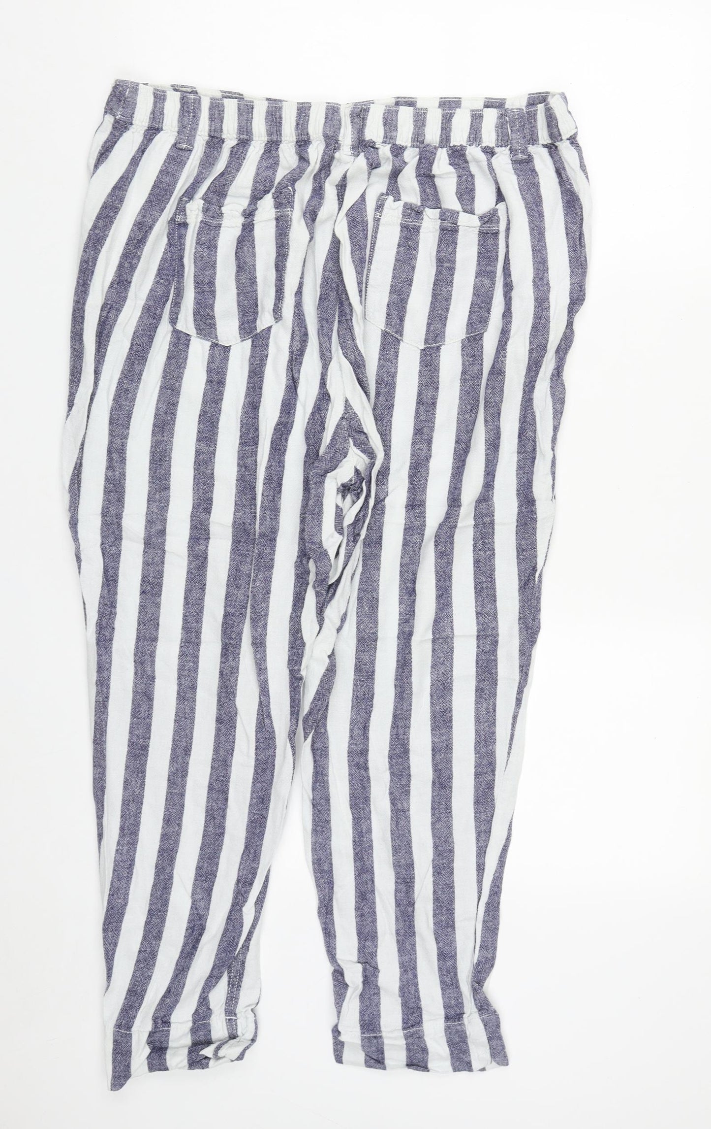 Bonmarché Womens Multicoloured Striped Linen Harem Trousers Size 18 L25 in Regular