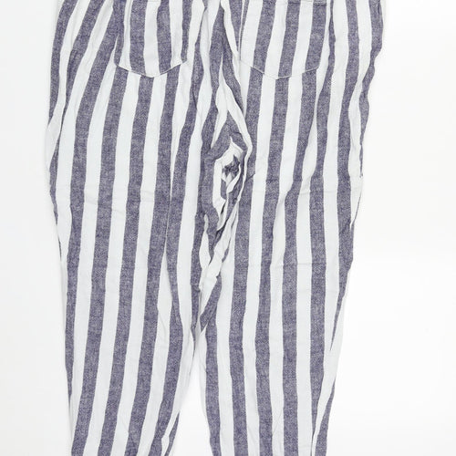 Bonmarché Womens Multicoloured Striped Linen Harem Trousers Size 18 L25 in Regular